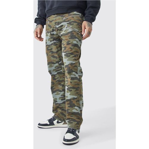 Tall - Pantalon droit zippé à imprimé camouflage - Boohooman - Modalova