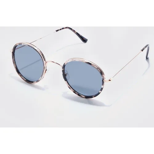 Lunettes de soleil rondes en métal à motif écaille de tortue - ONE SIZE - Boohooman - Modalova