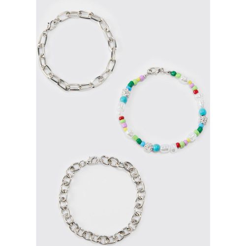 Lot de 3 bracelets en chaîne à perles - ONE SIZE - Boohooman - Modalova