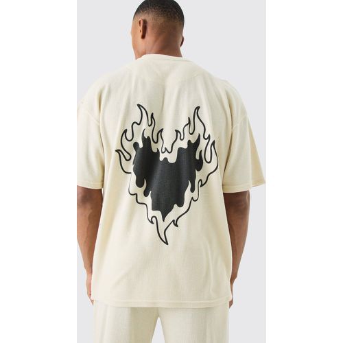 Waffle Heart Print Lounge T-shirt & Jogger Set - Boohooman - Modalova