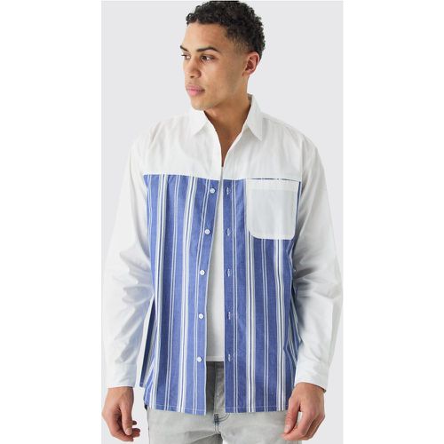Oversized Long Sleeve Poplin Panel Stripe Shirt - Boohooman - Modalova