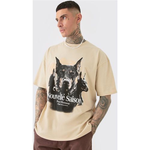 Tall - T-shirt oversize imprimé Doberman - L - Boohooman - Modalova