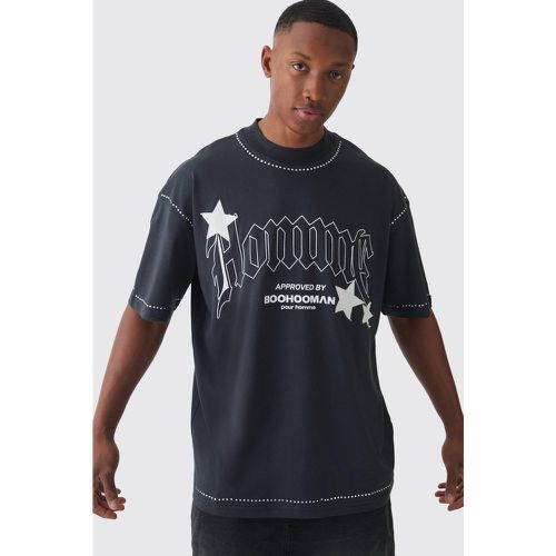 Oversized Extended Neck Applique Star Rhinestone T-shirt - Boohooman - Modalova