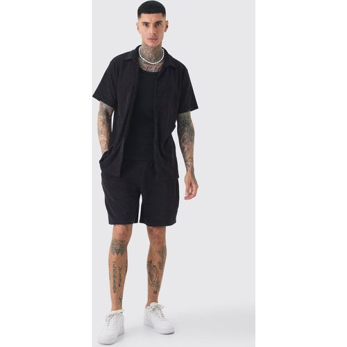 Tall - Ensemble en tissu éponge avec chemise, short et bob - S - Boohooman - Modalova