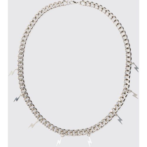 Cuban Chain Necklace With Lightning Pendant In Silver - Boohooman - Modalova