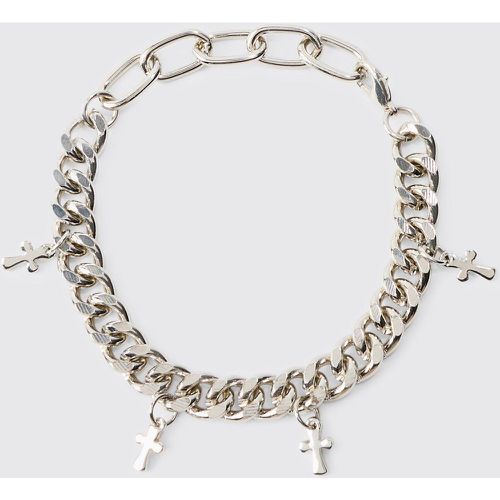 Cuban Chain Bracelet With Cross Pendants In Silver - Boohooman - Modalova
