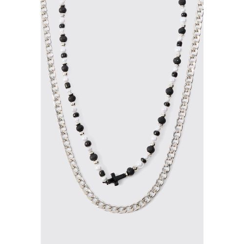 Mm 2 Pack Cross Beaded Necklace In Silver - Boohooman - Modalova