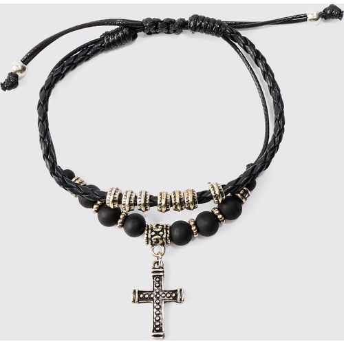 Pack Adjustable Cross Pendant Bracelets In Black - Boohooman - Modalova