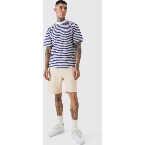 Tall - Ensemble à col montant avec t-shirt rayé et short - S - Boohooman - Modalova