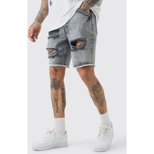 Tall - Short slim en jean déchiré à taches de peinture - 32 - Boohooman - Modalova