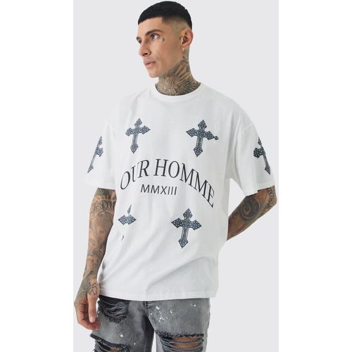 Tall Cross Printed T-shirt In White - Boohooman - Modalova