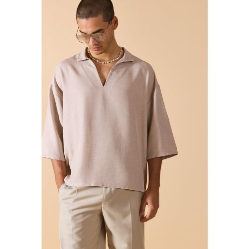 Chemise oversize en lin à col V - S - Boohooman - Modalova