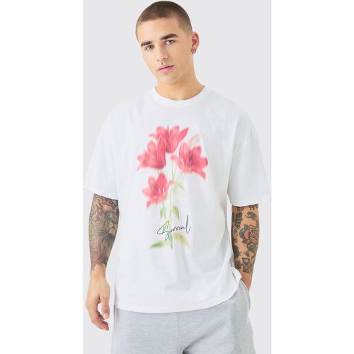 Oversized Blurred Floral Print T-shirt - Boohooman - Modalova