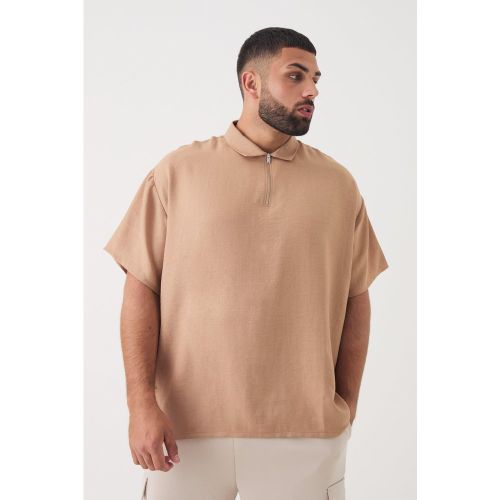 Grande taille - Polo zippé en lin à imprimé - XXXL - Boohooman - Modalova