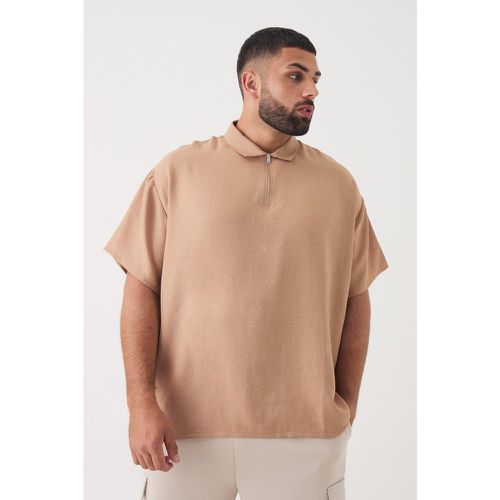 Grande taille - Polo zippé en lin à imprimé - XXXXXL - Boohooman - Modalova