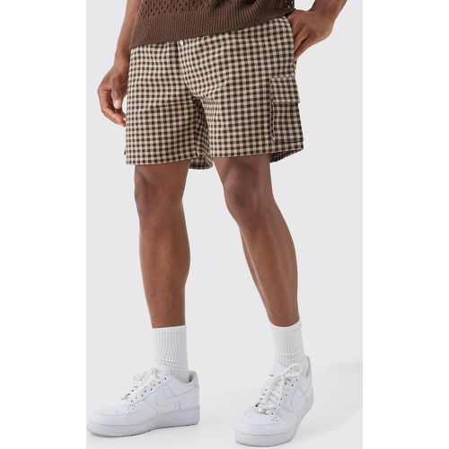 Short en lin à carreaux et taille élastiquée - XS - Boohooman - Modalova