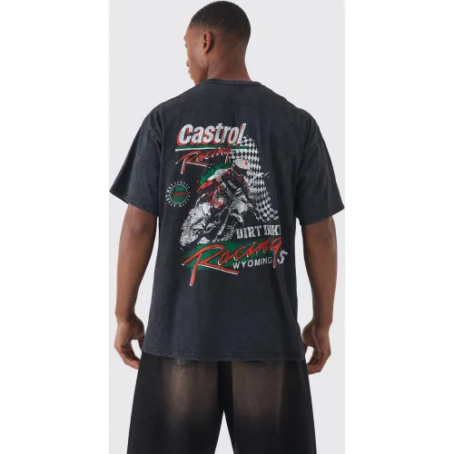 T-shirt oversize délavé à imprimé Castrol Racing - XS - Boohooman - Modalova