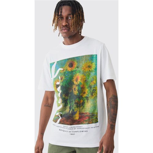 Tall Monet Sunflower Printed Licensed T-shirt In White - Boohooman - Modalova