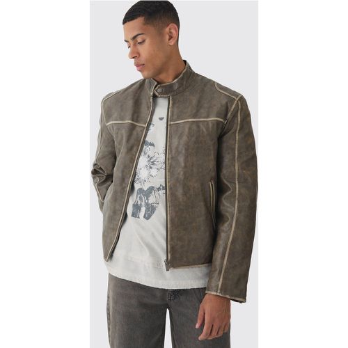 Veste biker délavée à coutures apparentes - L - Boohooman - Modalova