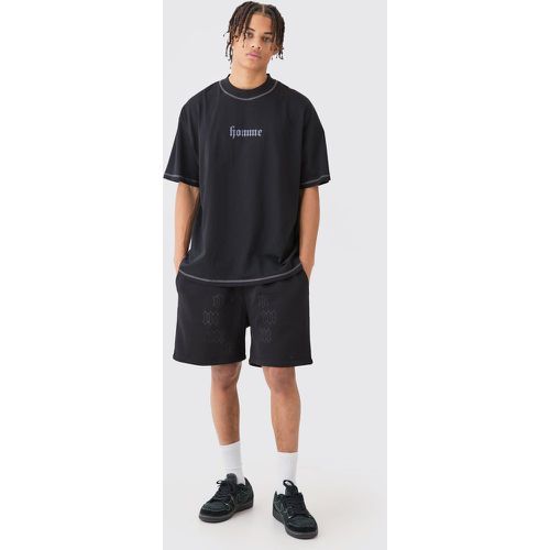 Ensemble oversize à imprimé cœur avec t-shirt et short - L - Boohooman - Modalova