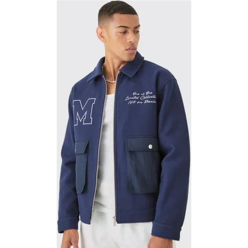 Veste Harrington oversize universitaire - S - Boohooman - Modalova