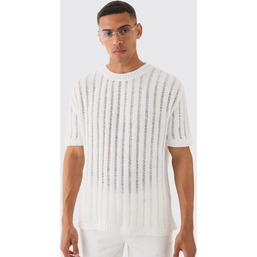 Oversized Open Ladder Stitch Knitted T-shirt In White - Boohooman - Modalova