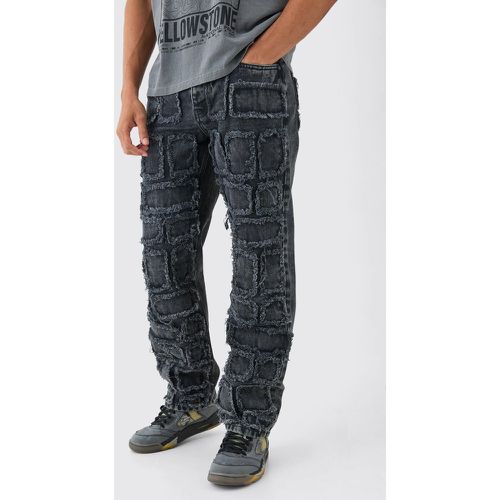 Relaxed Rigid Distressed Patchwork Jeans In Washed Black - Boohooman - Modalova