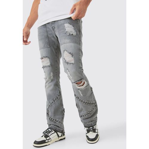 Slim Rigid Flare Hardware Jeans In Light Grey - - 28R - Boohooman - Modalova