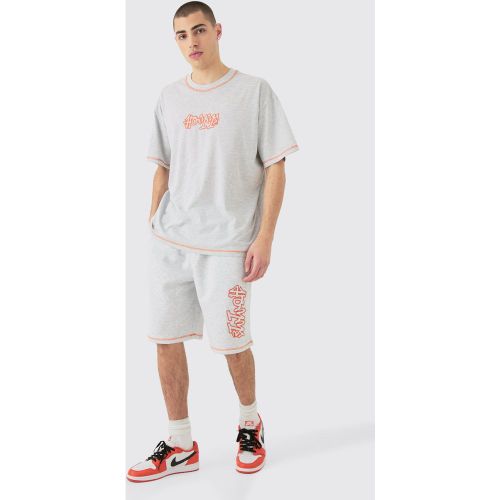Ensemble oversize à coutures contrastantes avec t-shirt et short - S - Boohooman - Modalova