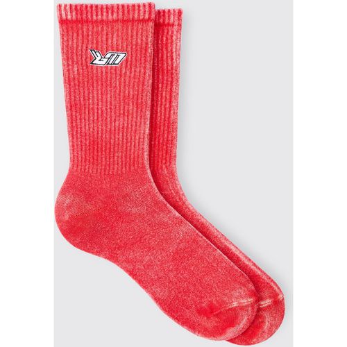 Acid Wash Bm Embroidered Socks In Red - Boohooman - Modalova