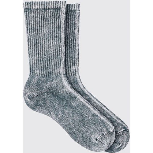 Acid Wash Plain Ribbed Sports Socks In Charcoal - Boohooman - Modalova