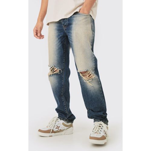 Straight Rigid Washed Blue Ripped Knee Jeans - - 28R - Boohooman - Modalova