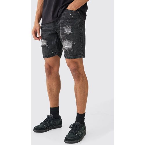 Relaxed Fit Ripped Crinkle Denim Shorts In Black - Boohooman - Modalova