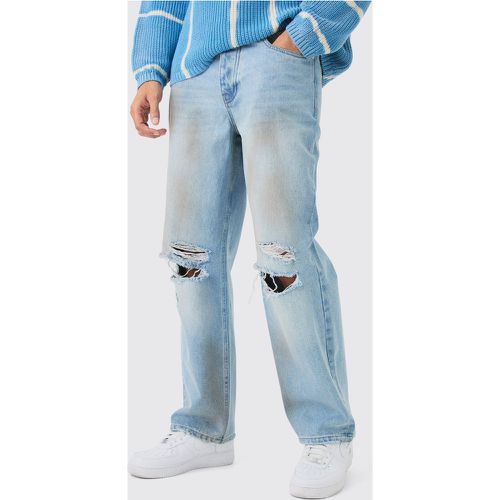 Baggy Rigid Ripped Knee Dirty Wash Jeans In Light Blue - - 28R - Boohooman - Modalova