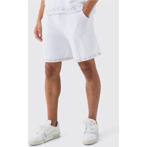 Relaxed Jacquard Detail Knitted Shorts In White - Boohooman - Modalova