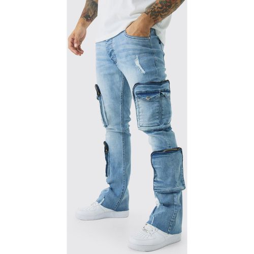 Jean flare cargo skinny à coutures apparentes - 28R - Boohooman - Modalova