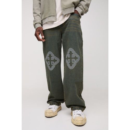 Jean large à broderie croisée - 28R - Boohooman - Modalova
