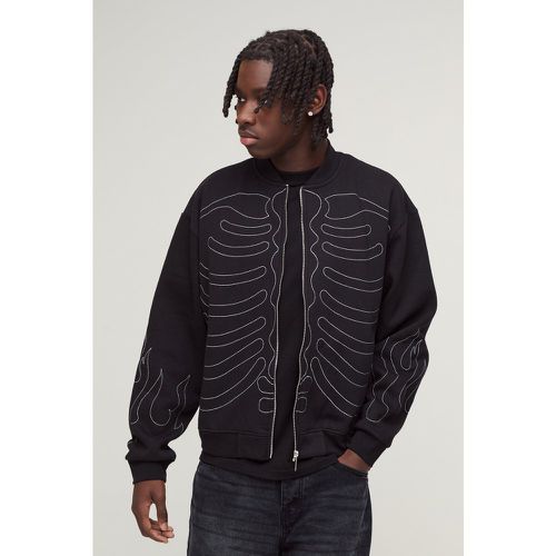 Bomber oversize à coutures contrastantes et écusson crâne - S - Boohooman - Modalova