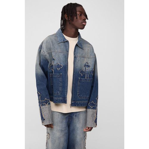 Bomber oversize en jean à écusson croisé - S - Boohooman - Modalova