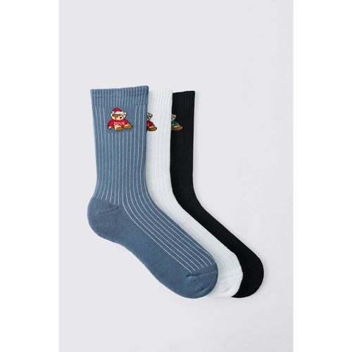 Lot de 3 paires de chaussettes à imprimé ours en peluche - ONE SIZE - Boohooman - Modalova