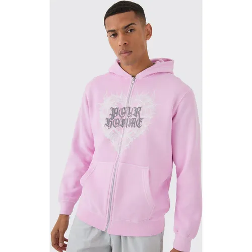 Sweat à capuche zippé à imprimé cœur - S - Boohooman - Modalova