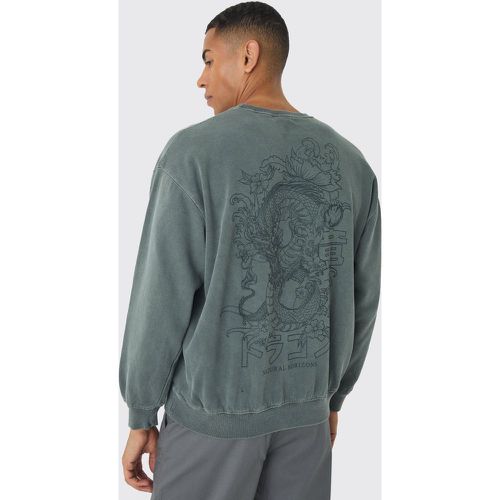 Sweat oversize délavé à imprimé dragon homme - M - Boohooman - Modalova