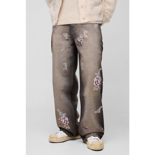 Jean baggy fleuri à broderie - 28R - Boohooman - Modalova