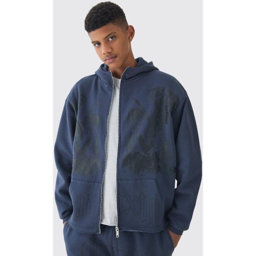 Tall - Sweat à capuche oversize zippé délavé à imprimé chérubin - XL - Boohooman - Modalova