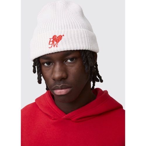 Bonnet côtelé à imprimé cœur - ONE SIZE - Boohooman - Modalova