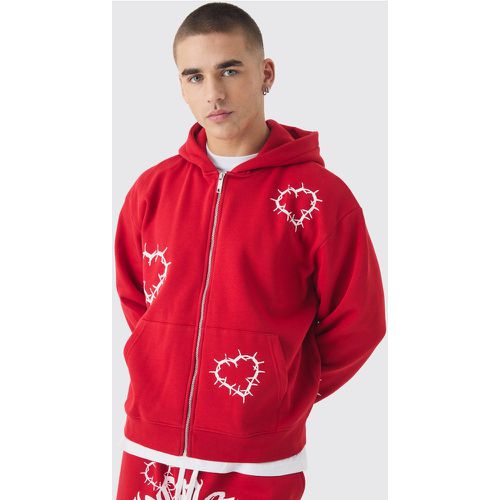 Sweat à capuche oversize zippé à imprimé cœur - L - Boohooman - Modalova