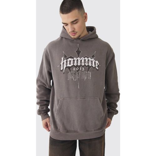 Tall - Sweat à capuche oversize délavé à imprimé croisé - S - Boohooman - Modalova