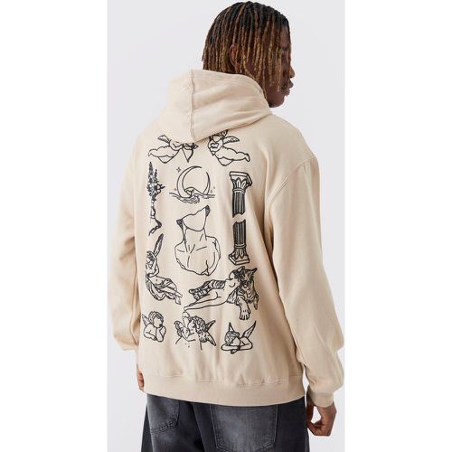 Tall - Sweat à capuche oversize à imprimé tatouage patchwork - M - Boohooman - Modalova