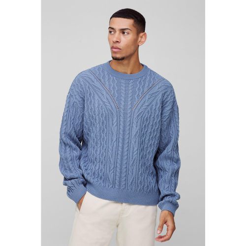 Pull oversize à col ras du cou en maille torsadée - S - Boohooman - Modalova