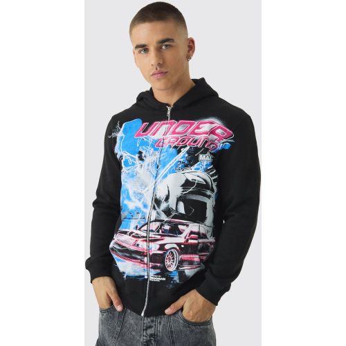 Sweat à capuche zippé et imprimé moto - L - Boohooman - Modalova